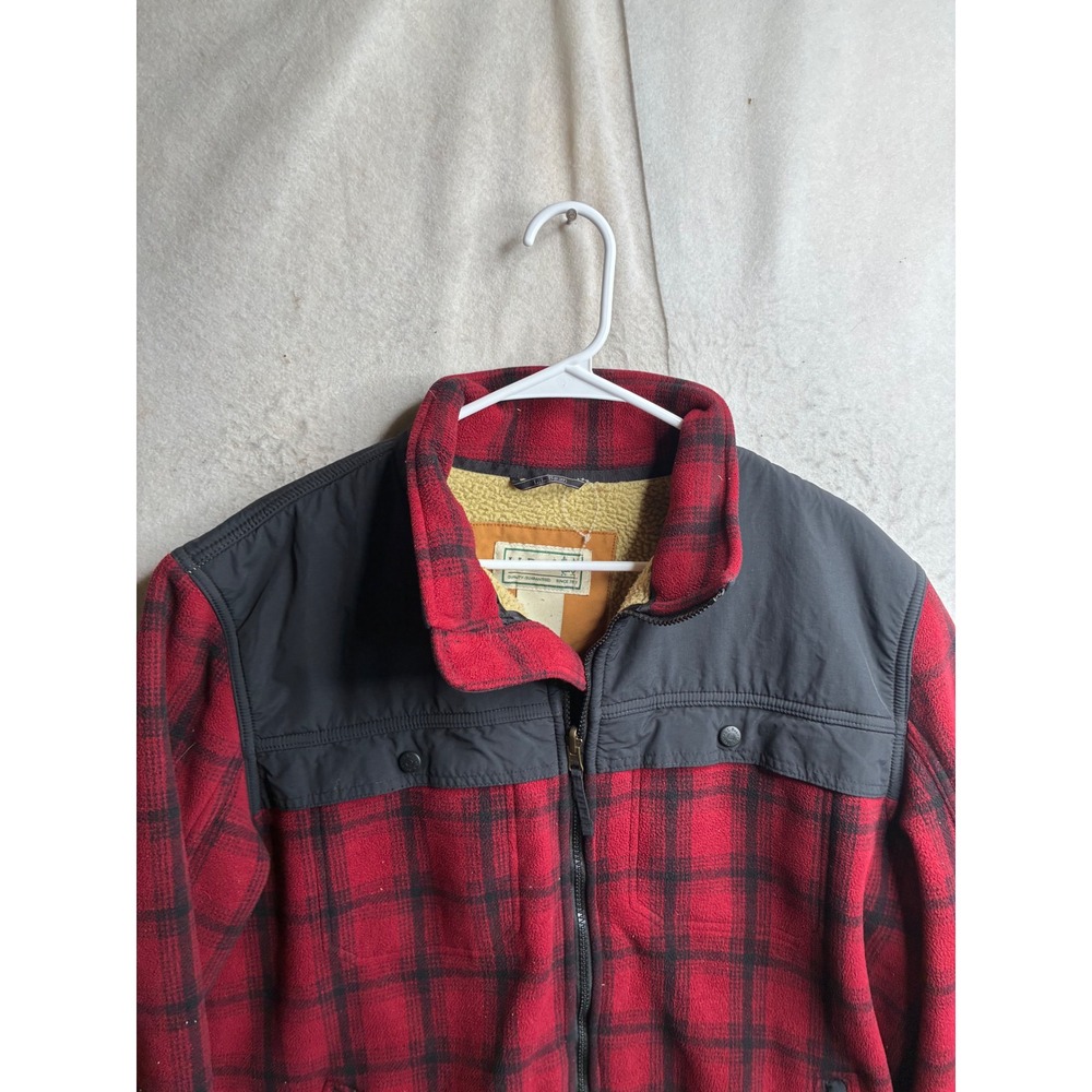 LL Bean Mens Red Buffalo Plaid Fleece Sherpa Lined Jacket XL 276688 - Picture 11 of 12